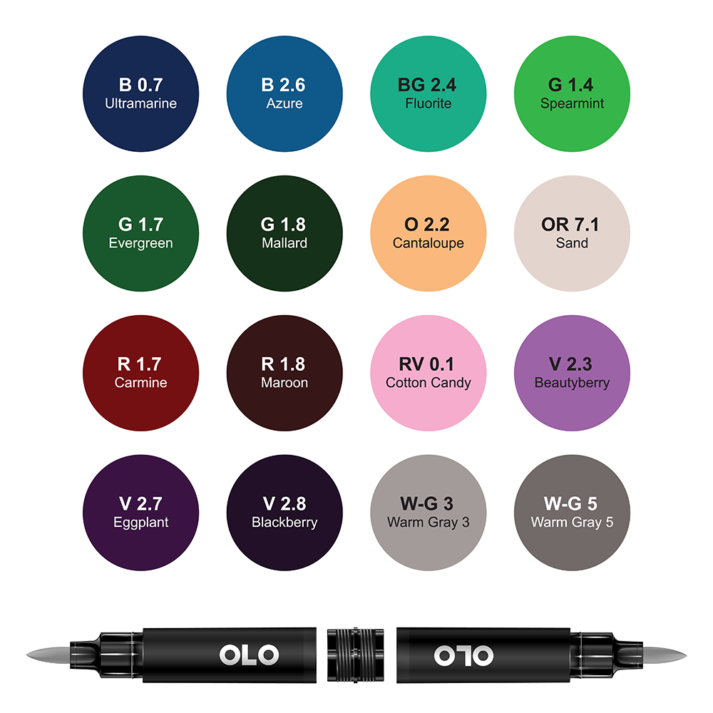Olo Special Blend Alcohol Markers Set - 8 Colors 4pc.